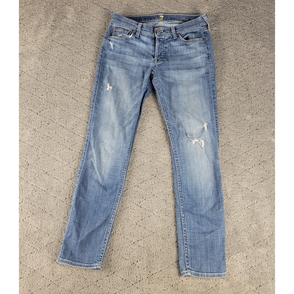 7 For All Mankind Jeans Womens 27 Blue Josefina Skinny Boyfriend Distressed